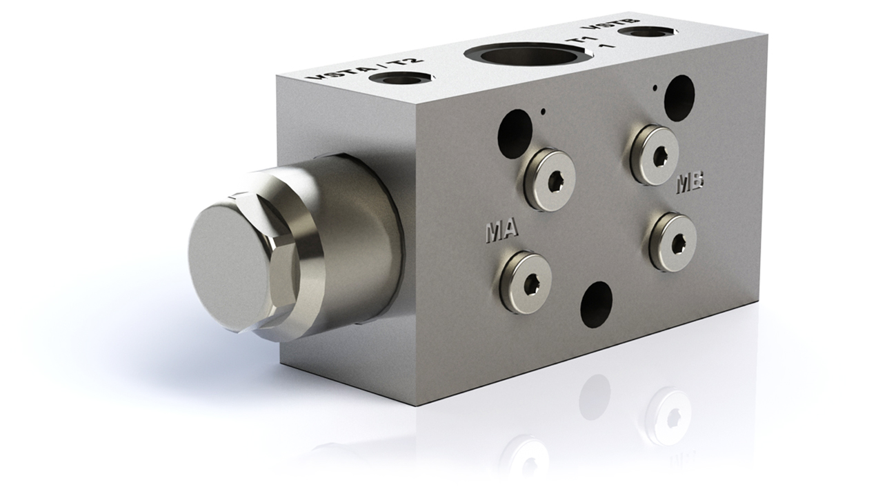 Proportional flow control valve for double and single acting consumers